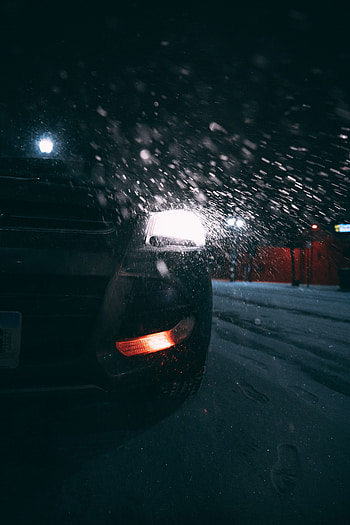 Night, Snow, Cars, Lights, Car, Back View, Rear View, Headlights HD phone wallpaper