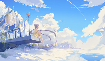 The Enchanted Castle by MORI森, Luo Tianyi, Vocaloid, castle, girl, sky HD wallpaper
