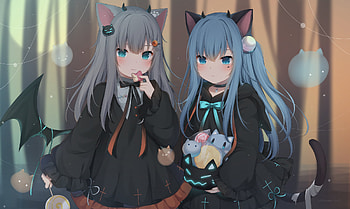 蓝白条纹, Nachoneko, Nekoha Shizuku HD wallpaper