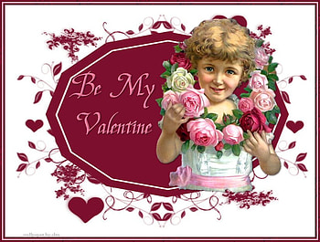 Be My Valentine Child, valentine, hearts, flowers, girl, victorian HD wallpaper