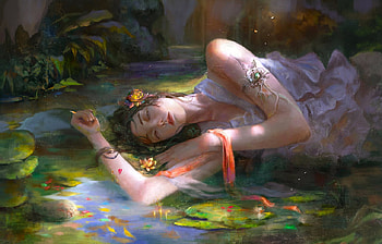 Dolce Far Niente, resting, art, , beautiful, girl, woman, digital, fantasy, nature, flowers HD wallpaper