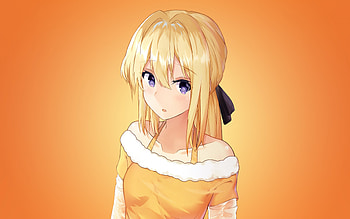 Violet Evergarden, portrait, anime characters, japanese manga, Violet Evergarden characters, main character, orange background HD wallpaper