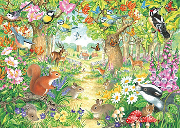 Animals, woodpecker, art, bird, green, skunk, bnny, forest, animal, deer, squirrel HD wallpaper