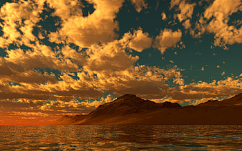 Looking shoreward, landscape, clouds, sky, sunset HD wallpaper