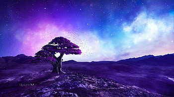 Purple Tree Stories, purple, tree, artist, artwork, digital-art, deviantart HD wallpaper