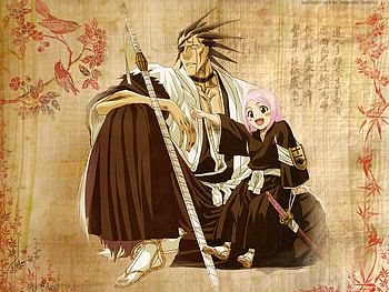 Kenpachi, little girl, bleach, sword, anime, flowers HD wallpaper