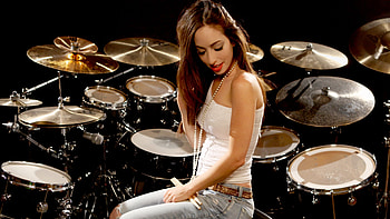 Meytal Cohen, drums, brunette, drummer, musician, studio HD wallpaper