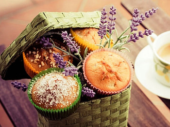 Ready for tea, tea, other, tasty, cup, muffins, cake, basket, still life, abstract, drink HD wallpaper