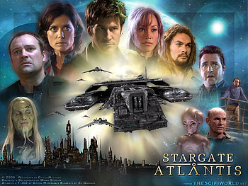 stargate atlantis, aliens, humans, ship, planet, sun HD wallpaper