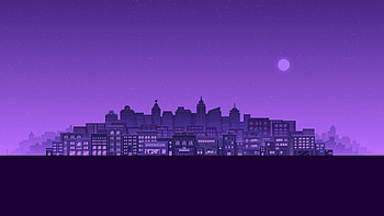 Purple Moon Stars Buildings City Minimal , minimalism, minimalist, city, artist, artwork, digital-art, purple HD wallpaper