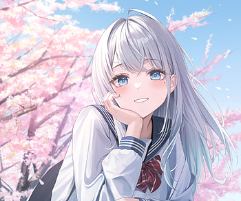 Sakura Breeze — Silver‑Haired Anime Girl, Anime, girl, anime girl HD wallpaper