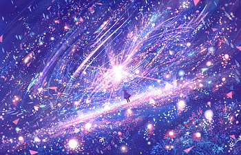 :-), girl, stars, purple, pink, anime, sky, luminos, manga, bou nin HD wallpaper