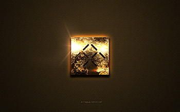Faraday Future golden logo, artwork, brown metal background, Faraday Future emblem, creative, Faraday Future logo, brands, Faraday Future HD wallpaper