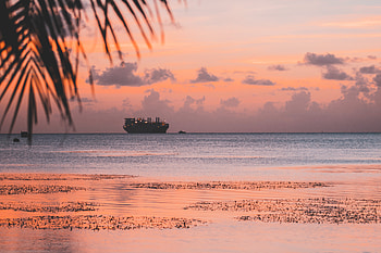 Nature, Sunset, Sea, Shore, Bank, Ship HD wallpaper