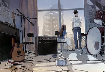 Music Class ?, selina, drum, guitar, instrument, music, anime, light, class, cool, building, male, female HD wallpaper