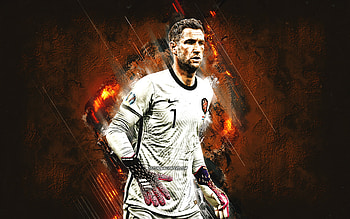 Maarten Stekelenburg, Netherlands national football team, dutch footballer, goalkeeper, orange stone background, soccer, Netherlands HD wallpaper
