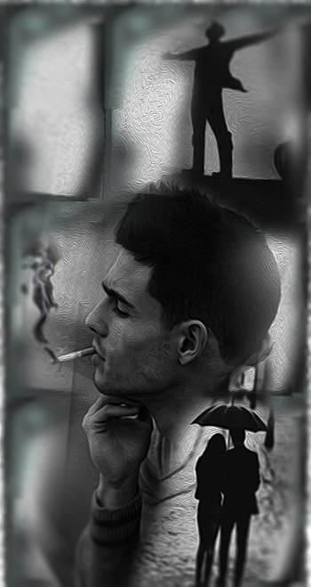 Tatoo art, alone boy, dark, black and white, creative HD phone wallpaper