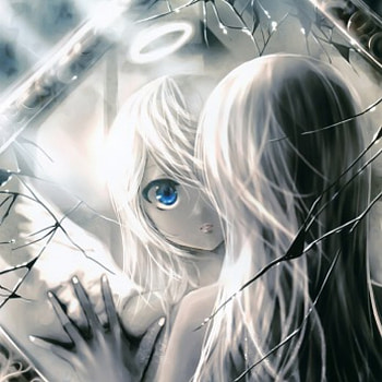 Reflection, silver hair, white, blue eyes, gloom, eerie, gloomy, girl, long hair, anime girl, anime, creep, , realistic, thorn, female HD wallpaper