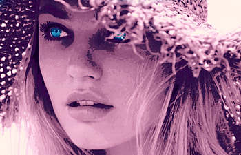 Candice Swanepoel, model, blue eyes, art, poster, girl, beauty, woman, cehenot, summer, pink, hat HD wallpaper