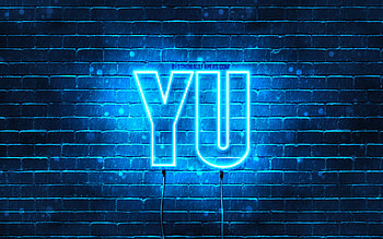 Happy Birtay Yu, , blue neon lights, Yu name, creative, Yu Happy Birtay, Yu Birtay, popular japanese male names, with Yu name, Yu HD wallpaper