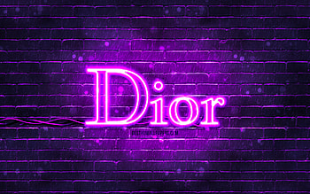 Dior violet logo, , violet brickwall, Dior logo, fashion brands, Dior neon logo, Dior HD wallpaper