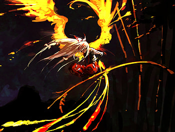 Unquestioned Sanity, night, wings, phoenix, anime, fujiwara no mokou, touhou, fire HD wallpaper