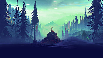 Fox Forest Trees Mountains Minimalist Minimalism HD wallpaper