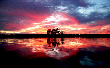 Red Lagoon, blue, oceans, black, awesome, coast, aurore, forces of nature, reflections, aurora, sunrise, nice, seascape, trees, isaland, amazing, water, sun, sunset, mirror, sea, reflected, other, forests, beautiful, lagoon, purple, lakes, red, cool, nature, rivers HD wallpaper