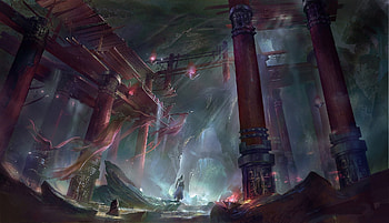 Fantasy, colonade, art, man, temple, luminos, fantasy anka petrova HD wallpaper