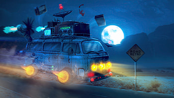 Van Retro Road, van, retro, artist, artwork, digital-art, deviantart HD wallpaper