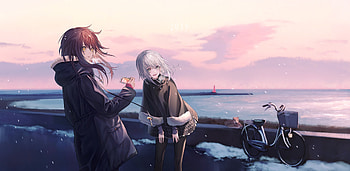 Anime Girls Bicycle Outdoors Snow, anime-girl, anime, artist, artwork, digital-art, snow HD wallpaper