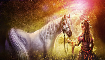 Nature, Fantasy, Art, Forest, Girl, Horse HD wallpaper