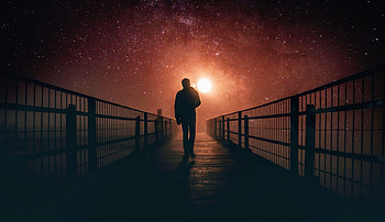 Man, silhouette, fence, night out HD wallpaper