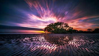 Morning at the shore, water, sunrise, dawan, landscape, colors, clouds, sky HD wallpaper