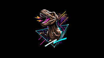 Rex 80s Design , dinosaur, artist, artwork, black, dark, oled HD wallpaper