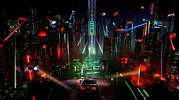 City Of Lights , scifi, buildings, night, nissan-gtr, nissan, cars, artist, artwork, digital-art, behance HD wallpaper