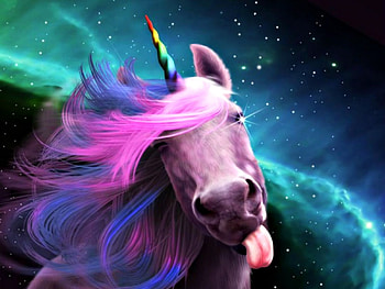 Unicorn kiss, blue, animal, horse, art, cute, jessica leclerc, pink, fantasy, rainbow, green, unicorn, funny, kiss, tongue HD wallpaper
