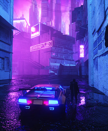 Night, Dark, Silhouette, Car, Neon, Street HD phone wallpaper