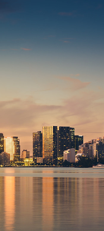 Miami travels, Skyline , Sunset cityscape, Florida lights HD phone wallpaper