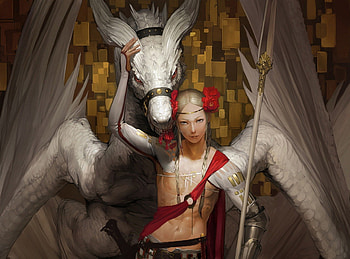 Hunter, dragon, ancient, fantasy HD wallpaper