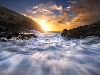 Celtic Sea, sea, island, dawn, tide, landscape, clouds, nature, sun HD wallpaper
