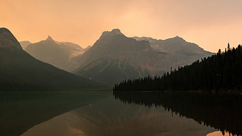 Smoky Sunset At Emerald Lake, lake, nature, sunset HD wallpaper
