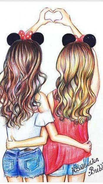 Bff, Two Girl Friend Painting HD phone wallpaper