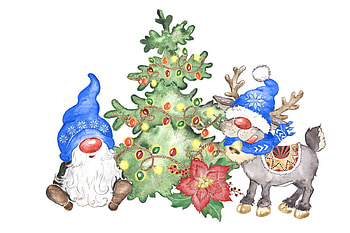 scandianavian christmas gnomes, cute, holiday, riendeer, tree, winter HD wallpaper