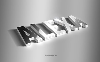 Alexa, silver 3d art, gray background, with names, Alexa name, Alexa greeting card, 3d art, with Alexa name HD wallpaper