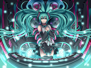 Miku, anime, hatsune miku, speakers, aqua hair, twintails, aqua eyes HD wallpaper