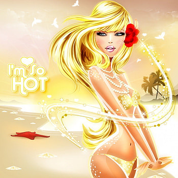I'm So Hot, sea, sand, blonde, hot, necklace, bikini, summer, palm tree, sun HD wallpaper