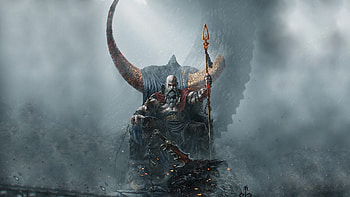 Kratos on His Throne: from God of War: Ragnarök, video game, God of War: Ragnarök, Kratos (God Of War), throne HD wallpaper