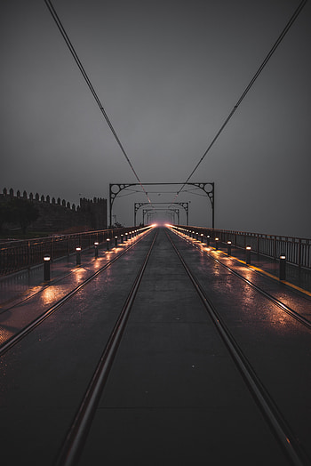 Cities, Lights, Wet, Backlight, Illumination, Railway, Rails HD phone wallpaper