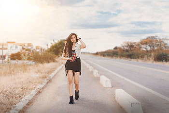 Girl Walking On Road, girls, model, graphy HD wallpaper